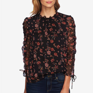 CeCe Long Sleeve Floral Collar Blouse Medium